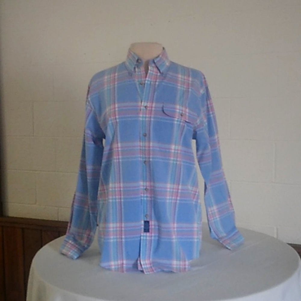 Ladies Allen Lolly plaid oxford Shirt, Sz Medium